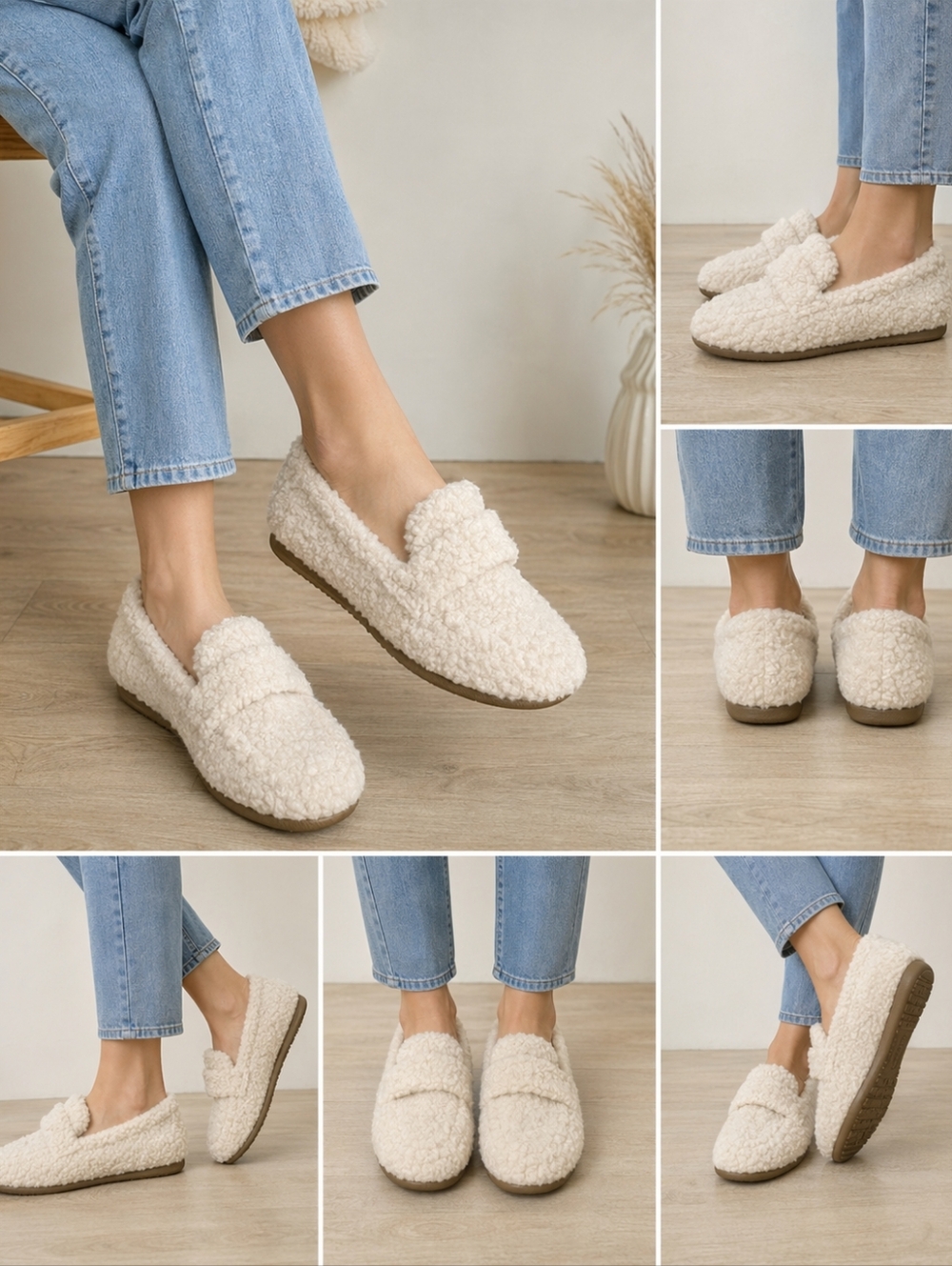 Vionic Cozy Faux Shearling Loafers Cream Comfort Slip On US 9
